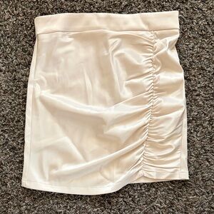 Shein Elegant Satin Ivory Cream Ruched Satin Mini Skirt, Size Small